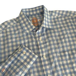 J McLaughhlin 100% Linen Blue White Gingham Check Long Sleeve Button Shirt Men S